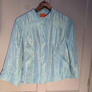 🩵 Hearts of Palm 10 jacket blazer lightweight shiny blue turquoise Night Out